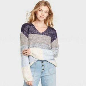 Knox Rose Striped V Neck Pullover Sweater Medium